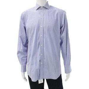 Ledbury Mens Striped Button Down Dress Shirt White Blue Size 15.5 39